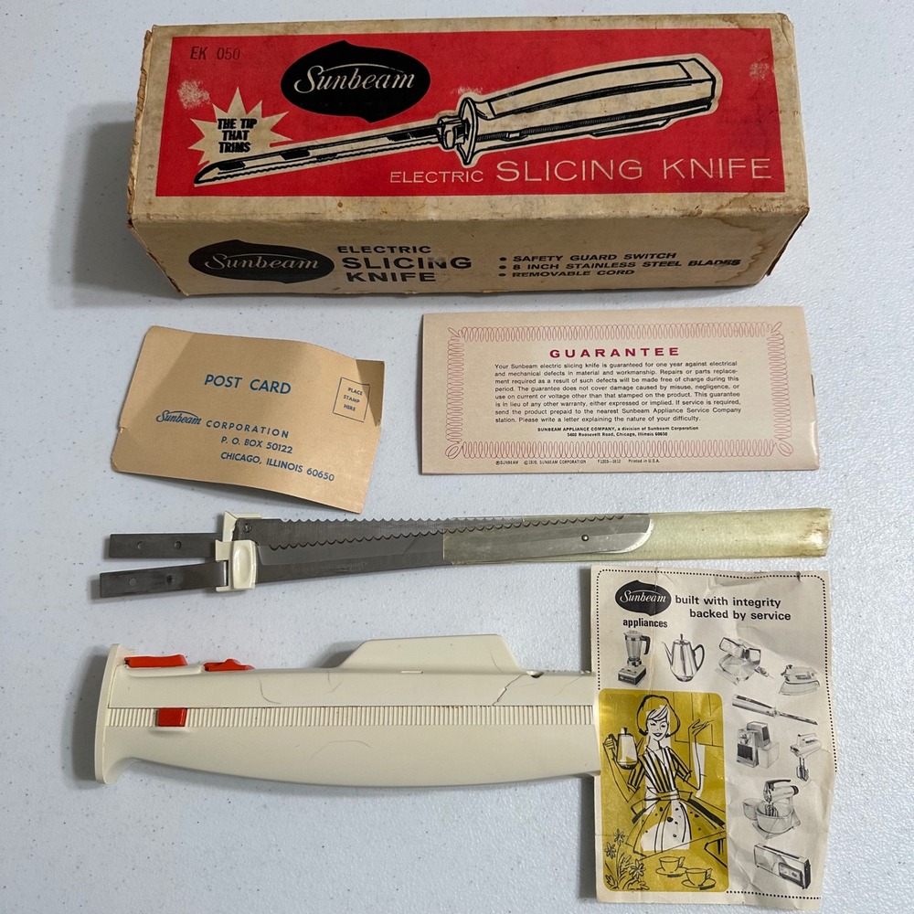 Sunbeam Electric Electric Slicing Knife 8" Stainless‎ Blades VTG Works No CORD